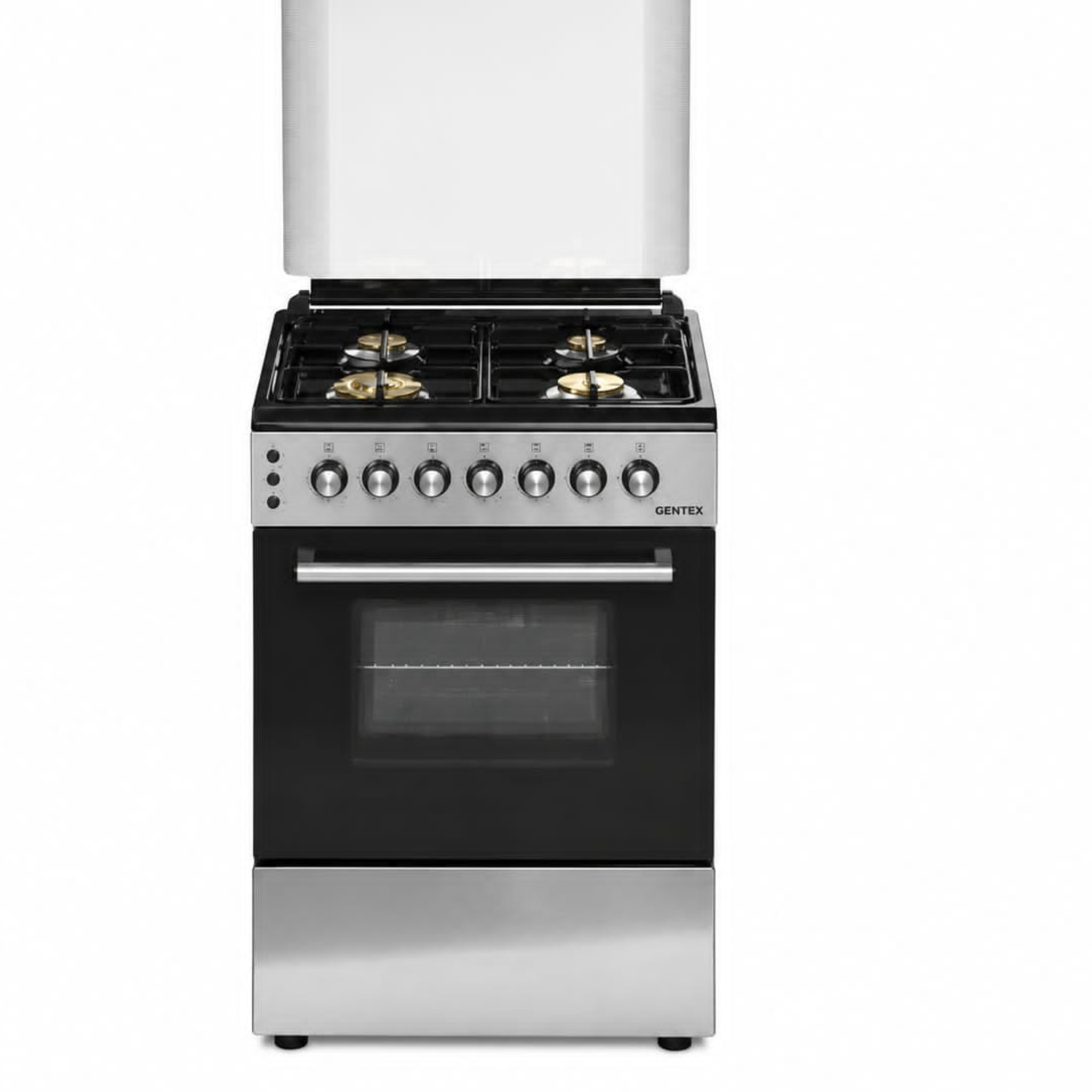 فرن غاز جينتكس GX 414 – C-X  بمقاس 60×60 سم وهيكل ستانلس ستيل  والجوانب سيلفر مع 4 رؤوس طهي ونظام تحكم منفصل