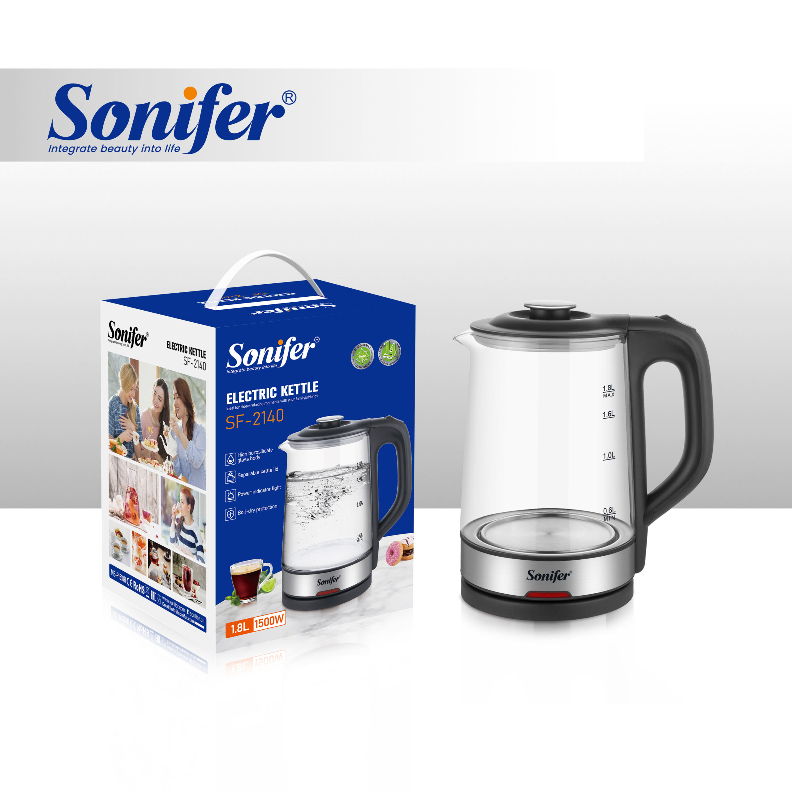 غلاية كهربائية Sonifer SF-2140 — سعة 1.8 لتر / قدرة 1500 واط