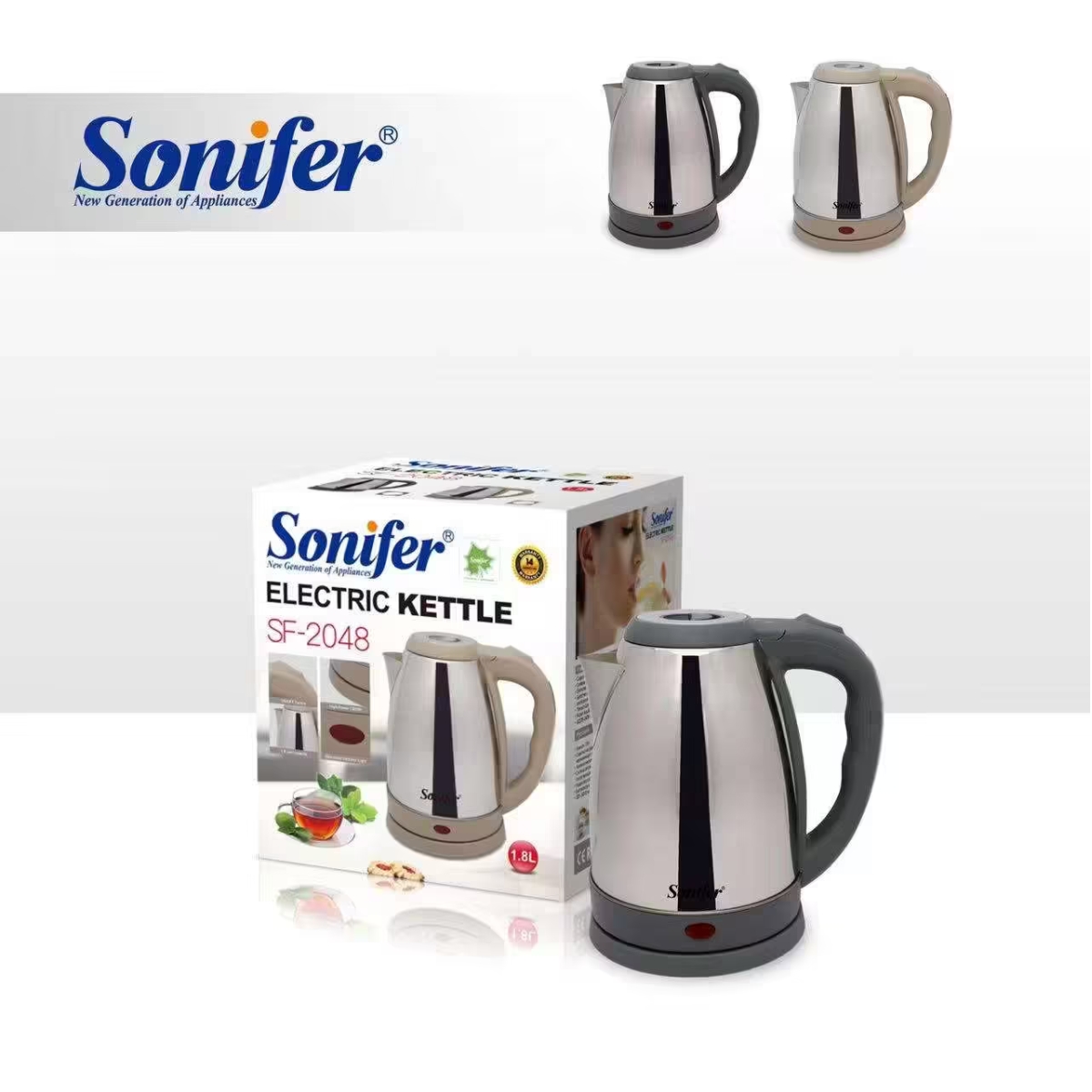 غلاية كهربائية Sonifer SF-2048 — سعة 1.8 لتر / قدرة 1500 واط / بدون سلك (Cordless)