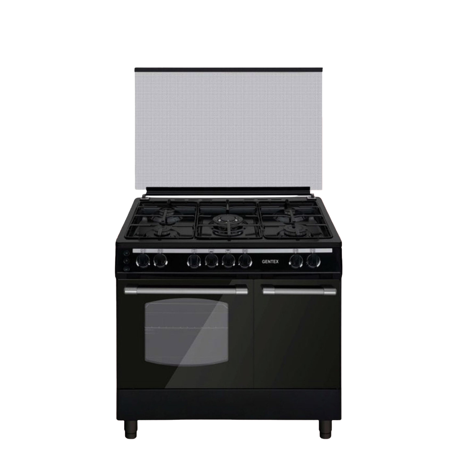 فرن غاز جنتكس 60×90 GX502-C-B – 5 رؤوس نحاسية – جرة داخلية – أسود لميع
