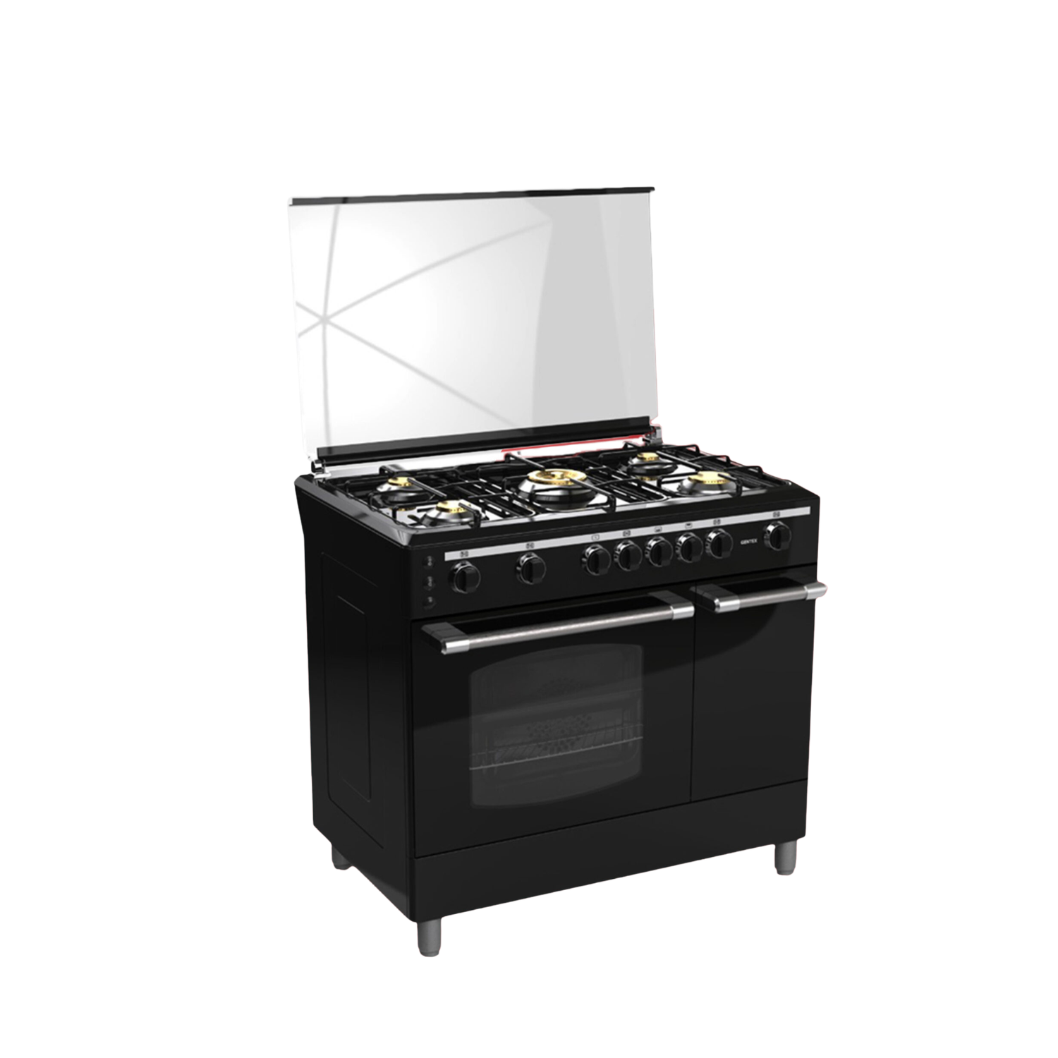 فرن غاز جنتكس 60×90 GX512-C-B – 5 رؤوس نحاسية – جرة داخلية – أسود
