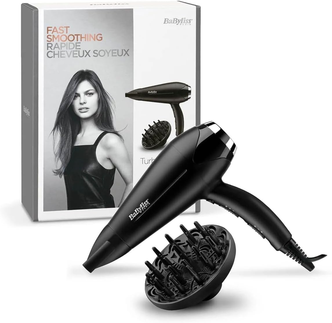 مجفف شعر BaByliss Turbo Smooth 2200W بتقنية أيونية لتجفيف سريع وتصفيف احترافي