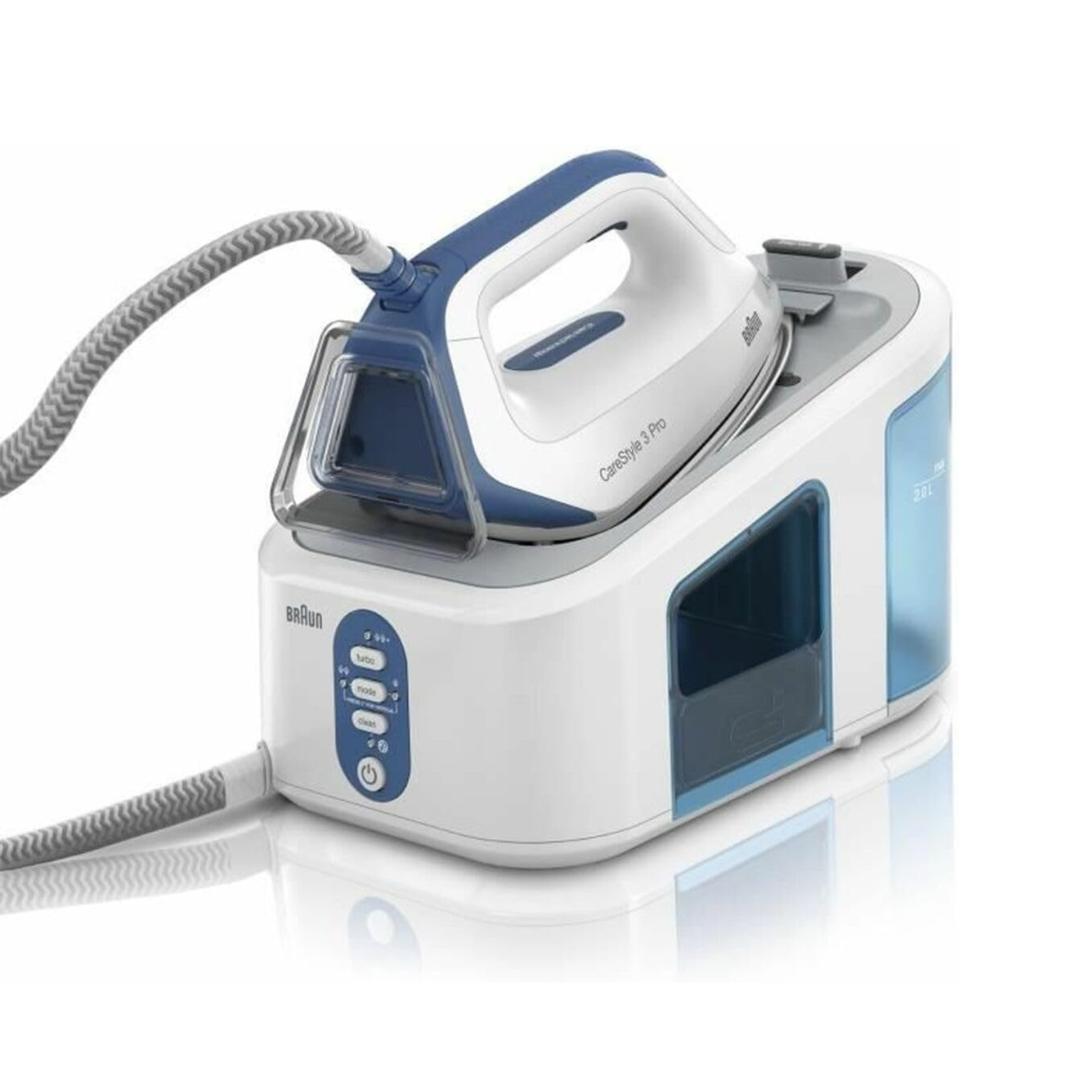 مكواية مع قاعدة براون Braun - استطاعة 2400 واط - ضغط 6.8 بار - أرضية اليكسوبال بلس - ضغط بخار 460 غ/دقيقة - إامكانية توفير الطاقة 48 % - ميزة تعقيم تقضي على 99.99 % من الجراثيم و البكتيريا | IS3157BL