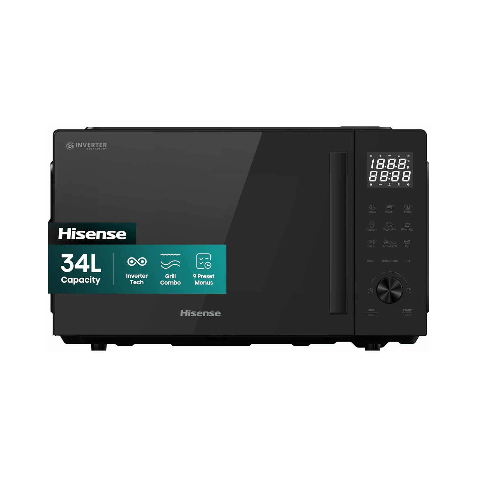ميكروويف Hisense سعة 34 لتر مع شواية – تقنية Inverter وتحكم رقمي 1000 واط