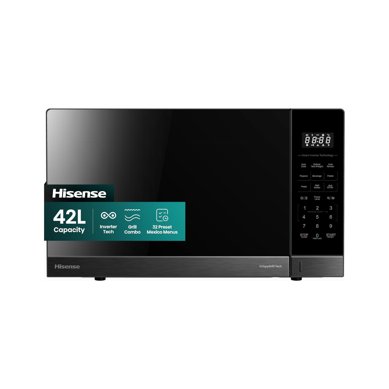 ميكروويف مع شواية Hisense سعة 42 لتر – تصميم فضي مع طبقة داخلية مضادة للبكتيريا
