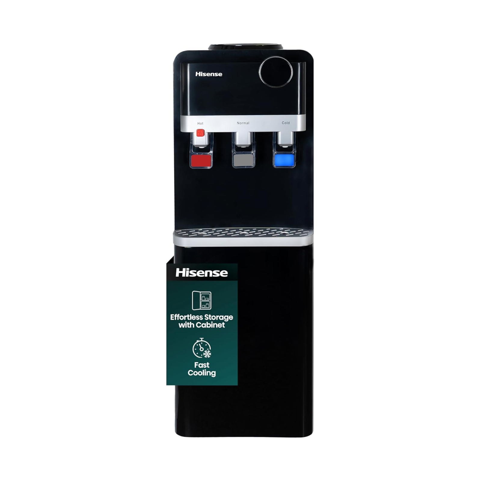 موزع مياه Hisense WaterFast تحميل علوي – 3 صنابير للماء الحار والبارد والعادي مع خزان تبريد كبير