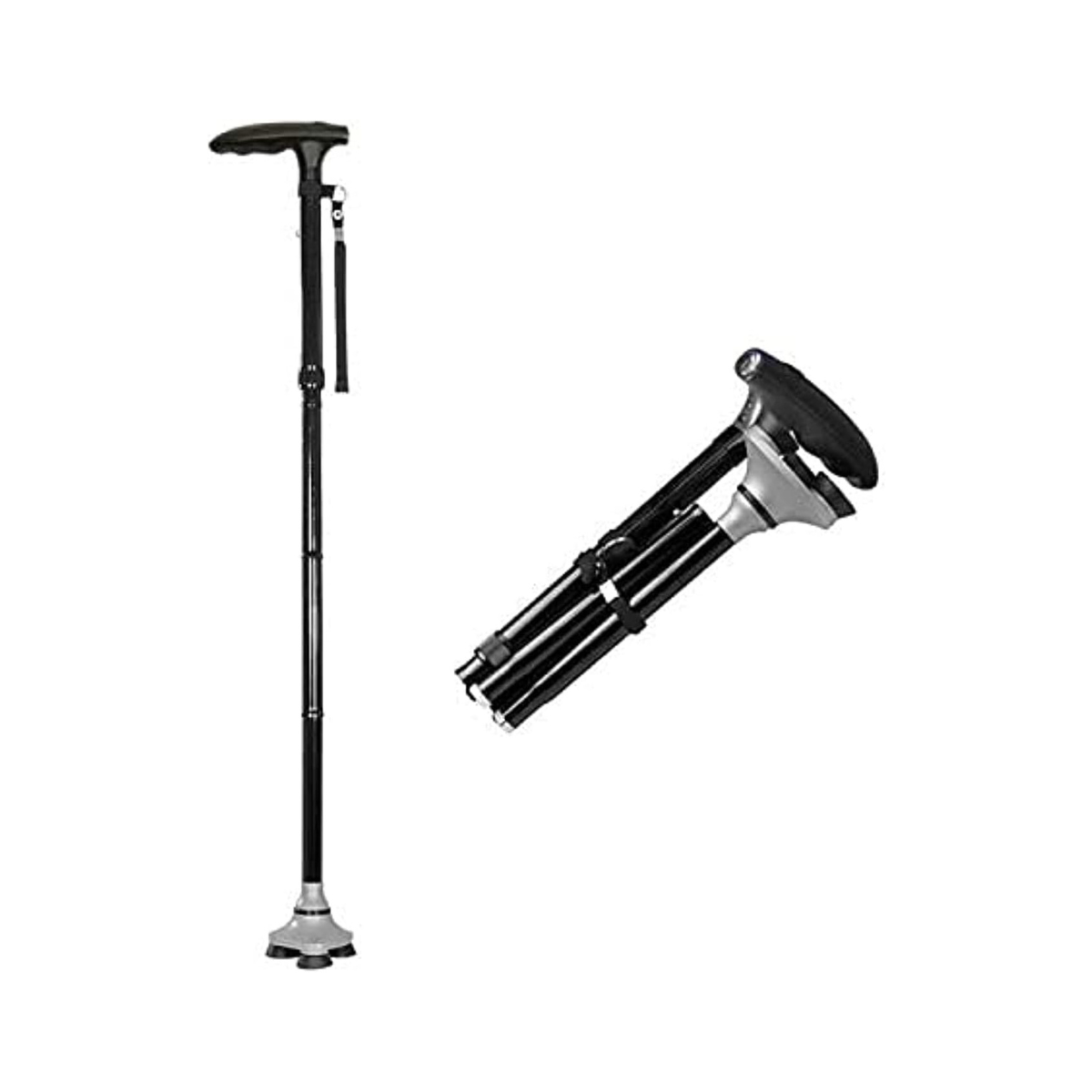 عصاية مشي قابلة للطي مع ضوء LED وقاعدة ثابتة – Trusty Cane Folding Walking Stick