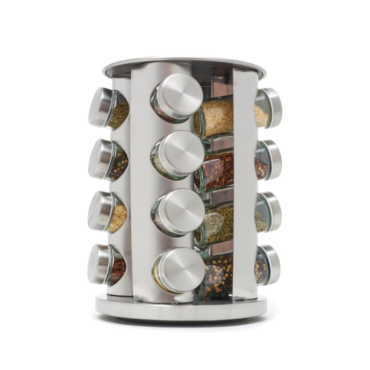 منظم بهارات دوّار 16 علبة – Spice Rack Carousel ستانلس ستيل مع علب زجاج
