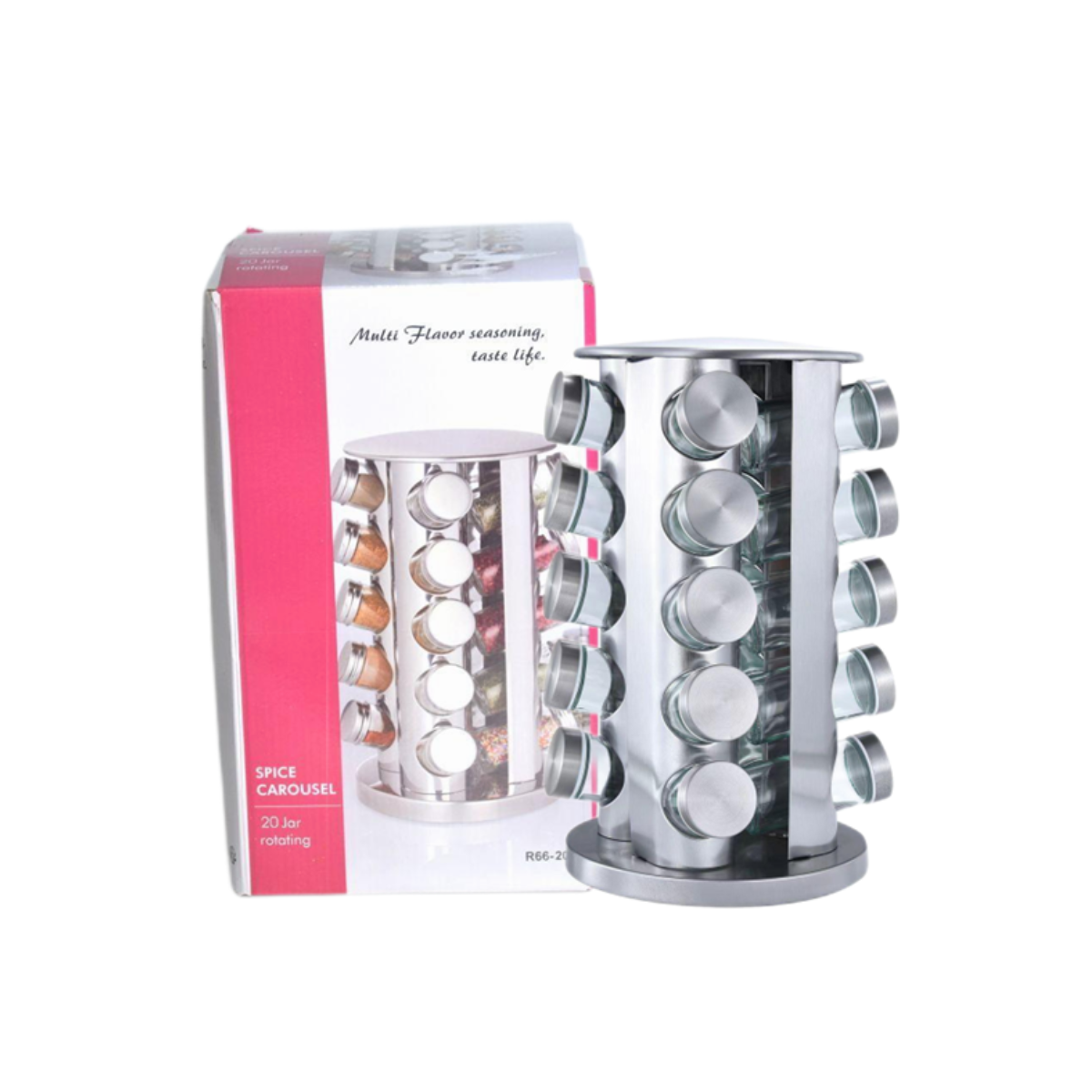 طقم علب بهارات زجاج 20 قطعة مع ستاند – Spice Jars Set مع أغطية رش محكمة