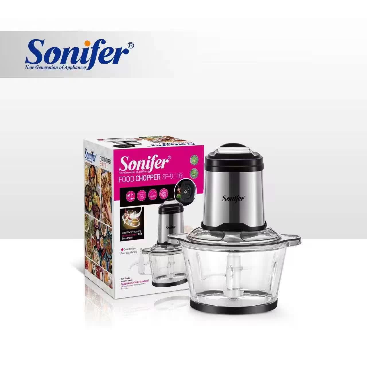 فرّامة غذائية كهربائية Sonifer SF-8116 — سعة ≈1.8 لتر / قدرة ≈400 واط / حاوية زجاجية عالية الجودة