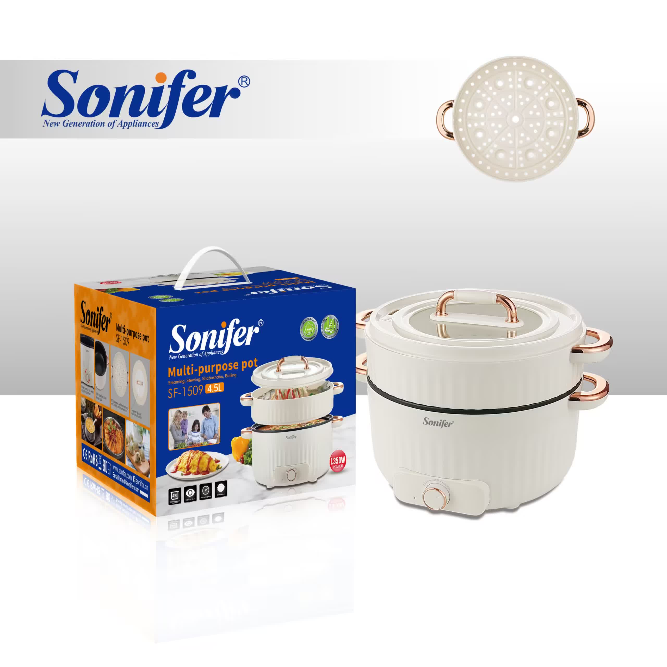 وعاء طبخ كهربائي متعدد الوظائف Sonifer SF-1509 — ‎سعة ‎4.5 لتر / قدرة ‎1350 واط