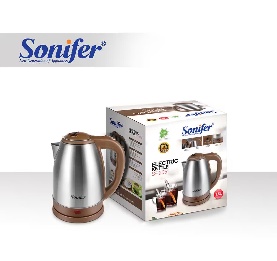 غلاية كهربائية Sonifer SF-2051 — سعة 1.8 لتر / قدرة 240 فولت / تصميم أنيق بالستانلس ستيل