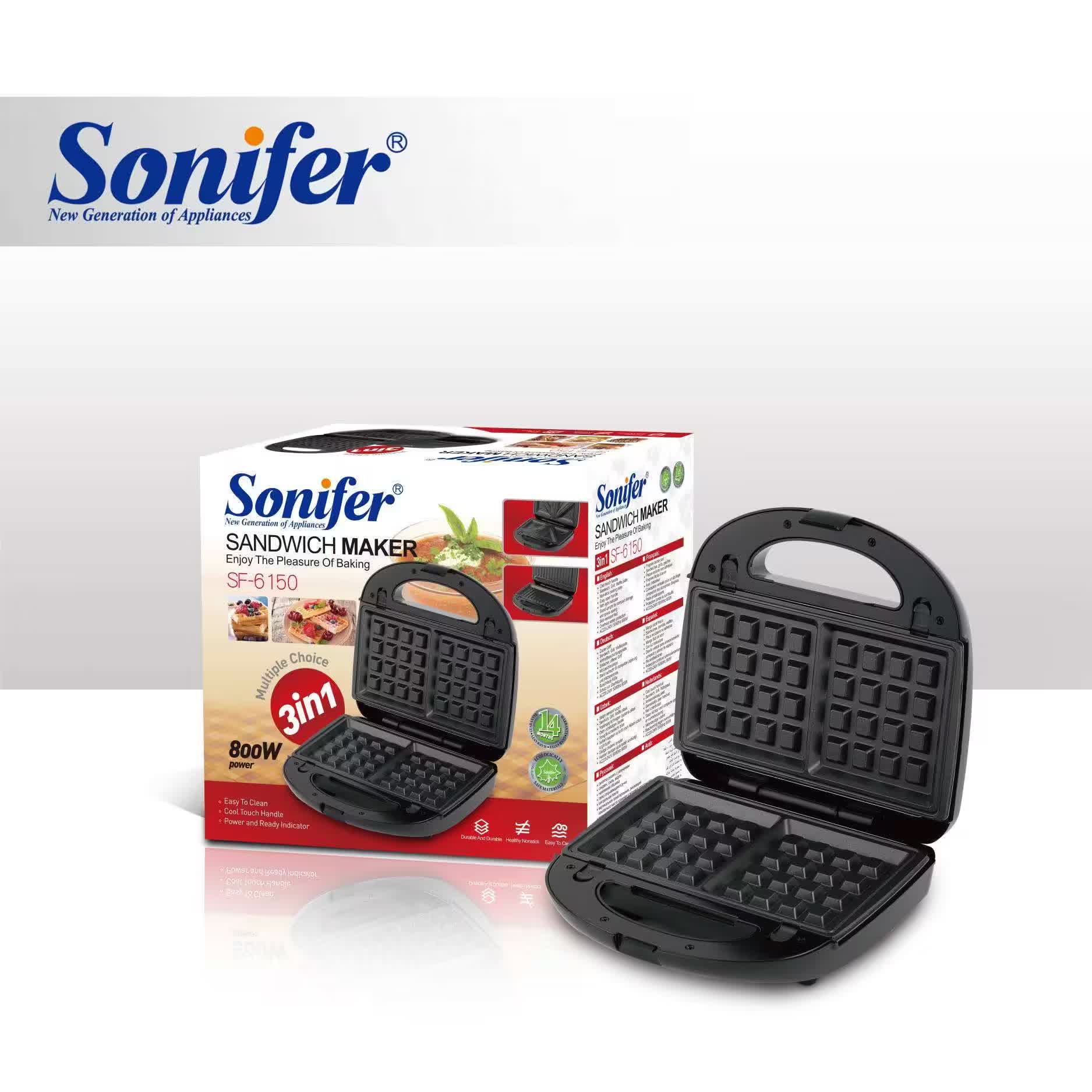 صانعة شطائر/وافل كهربائية Sonifer SF-6150 — نظام 3-في-1 / قدرة 1200 واط تقريباً
