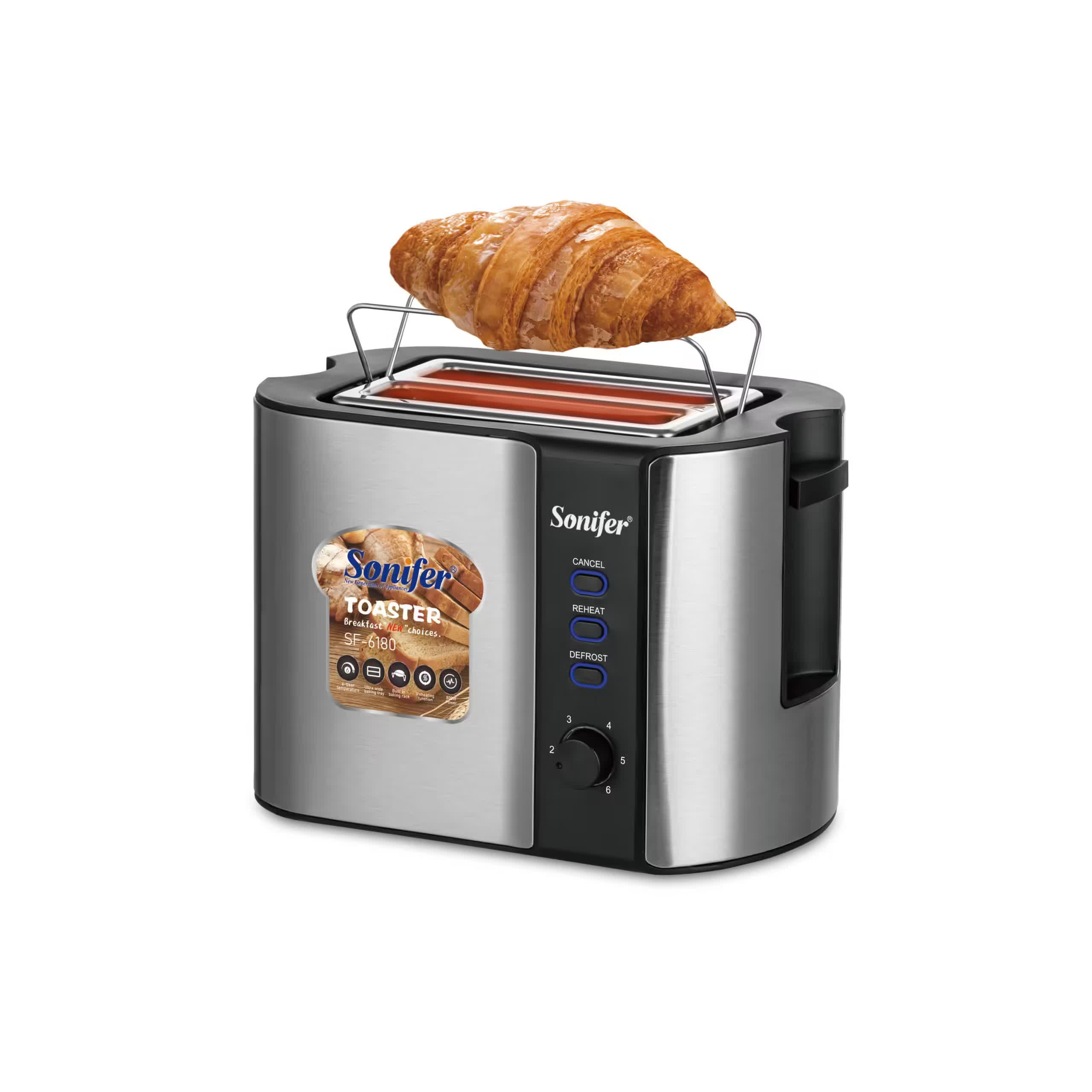 محمّصة خبز كهربائية Sonifer SF-6180 — سعة شريحتين / قدرة ‎≈ 800 واط