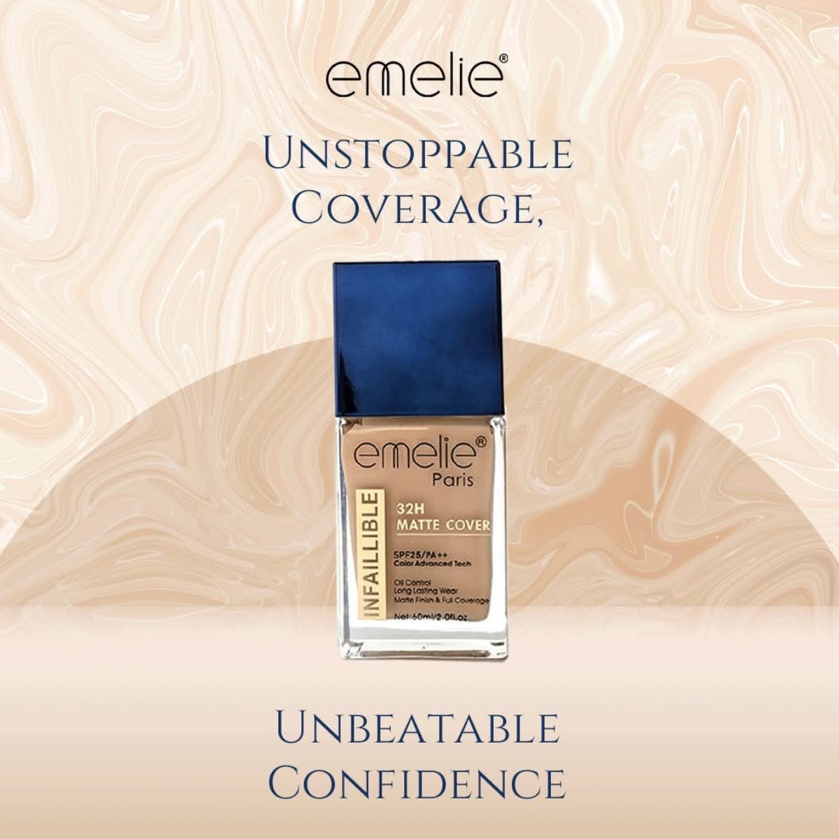 فاونديشن Emelie 32H Matte Cover – تغطية كاملة – مقاوم للماء – ثابت 32 ساعة – لمسة مطفية