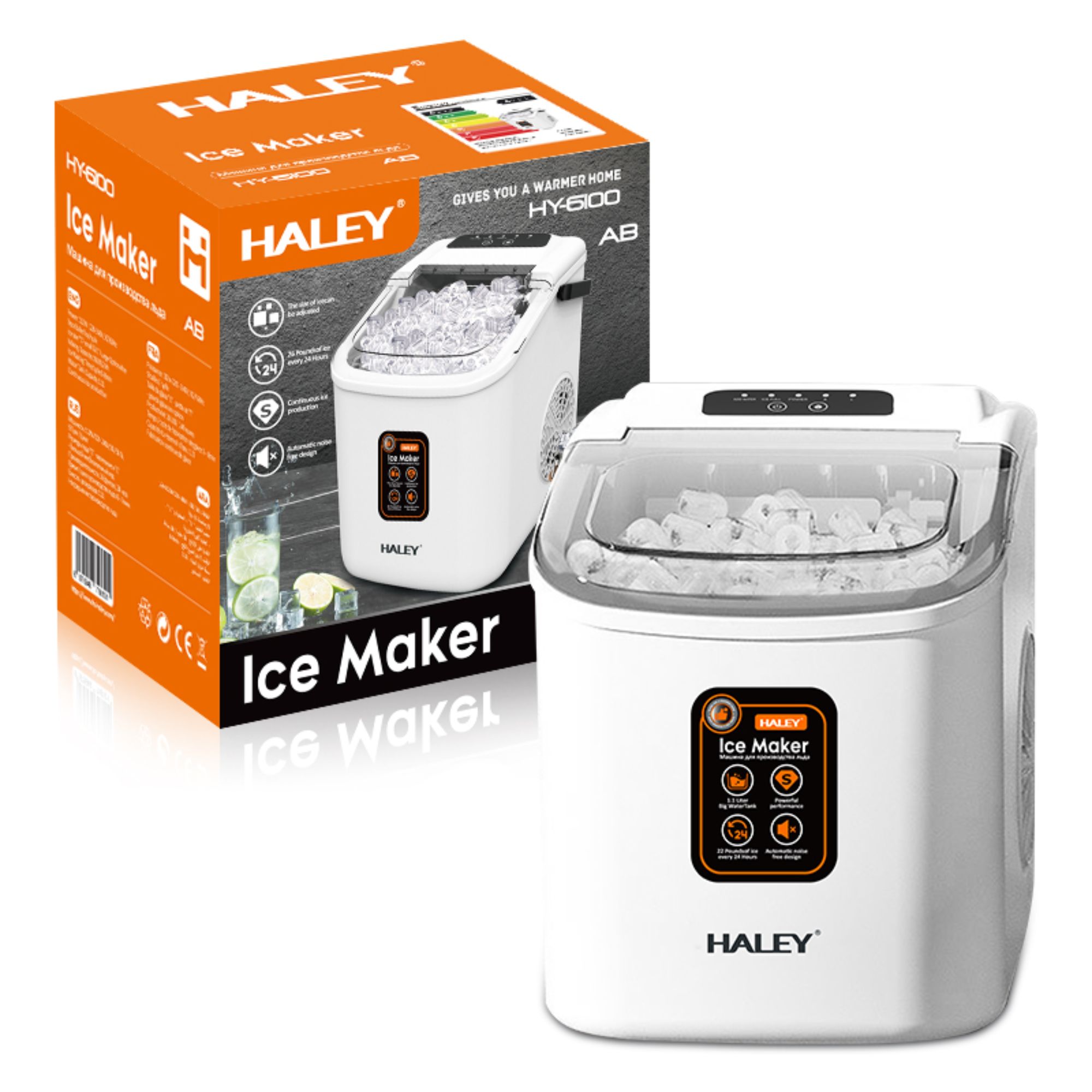 صانعة الثلج HALEY – إنتاج سريع، تنظيف ذاتي، تشغيل هادئ، خزان 1.5 لتر، تحكم لمس