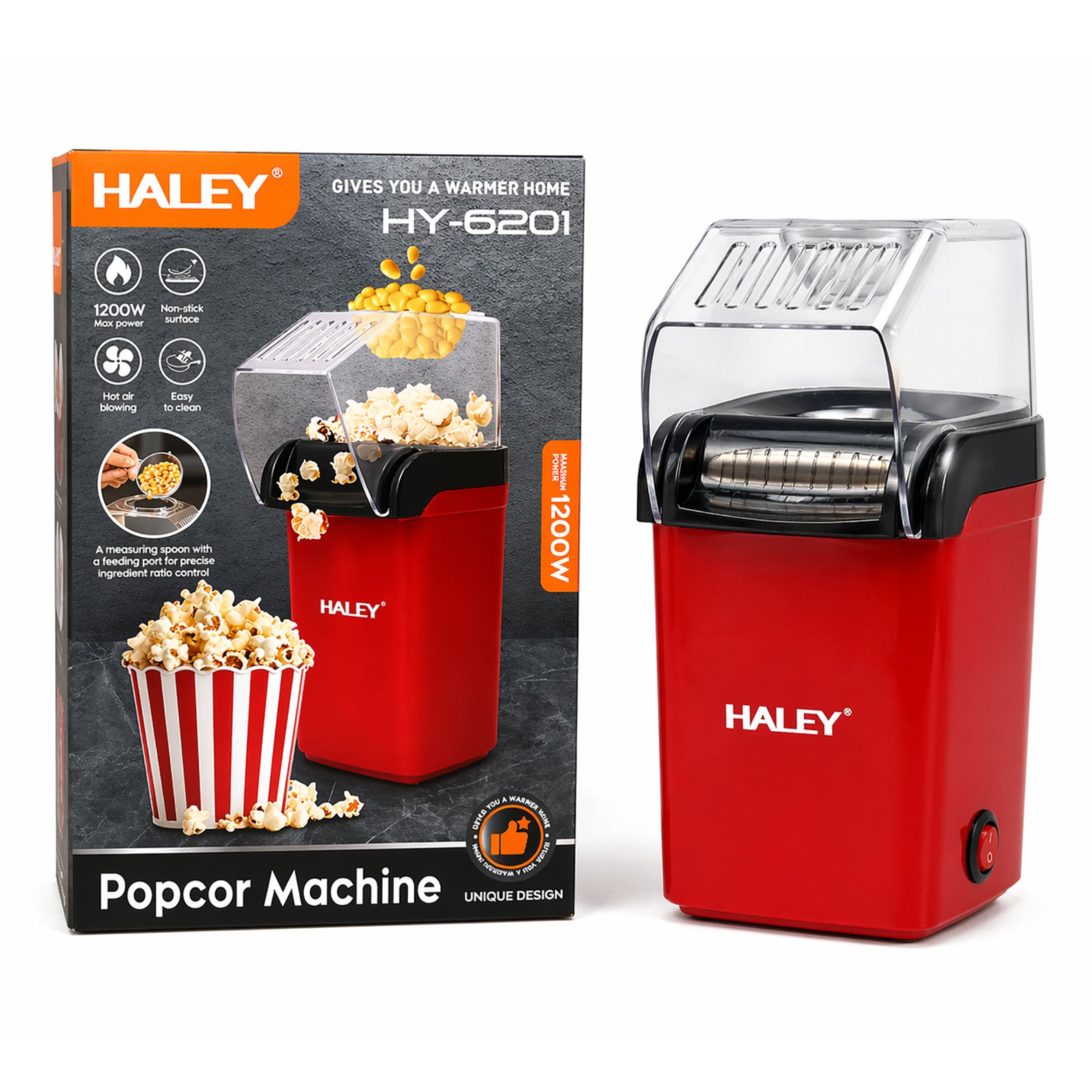 ماكينة فشار HALEY HY-6201 – 1200 واط، تحضير بدون زيت بالهواء الساخن، سهلة التنظيف، تصميم أنيق