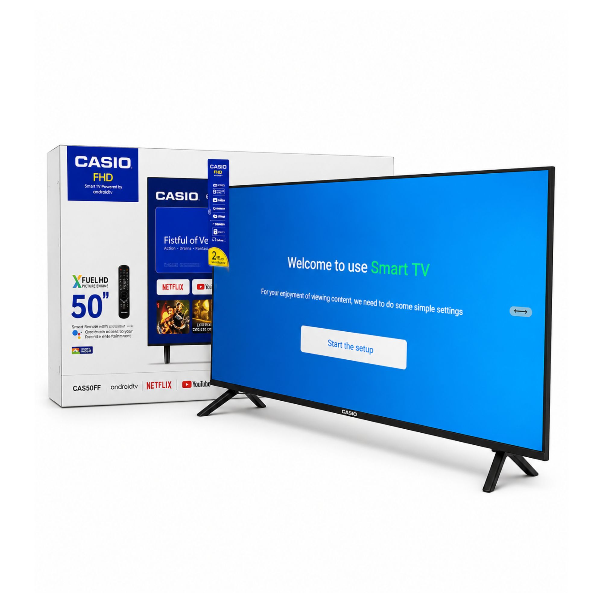 شاشة كاسيو 50 بوصة سمارت بدون إطار CAS50SF – Full HD – Android TV – ذاكرة 8GB – رام 1GB – نظام صوت محيطي – لون أسود