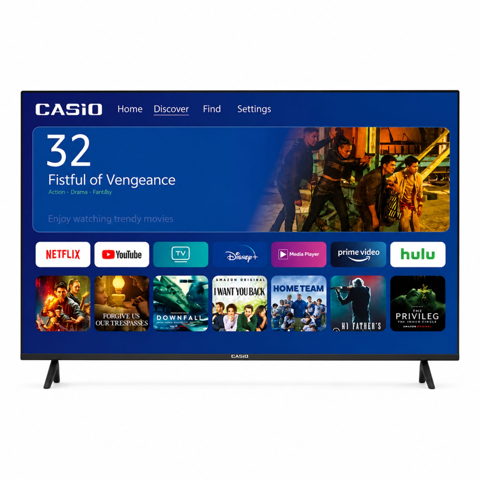 شاشة كاسيو 32 بوصة سمارت CAS32SF بنظام Android TV – دقة HD – واي فاي مدمج – منفذا HDMI ومنفذا USB – لون أسود