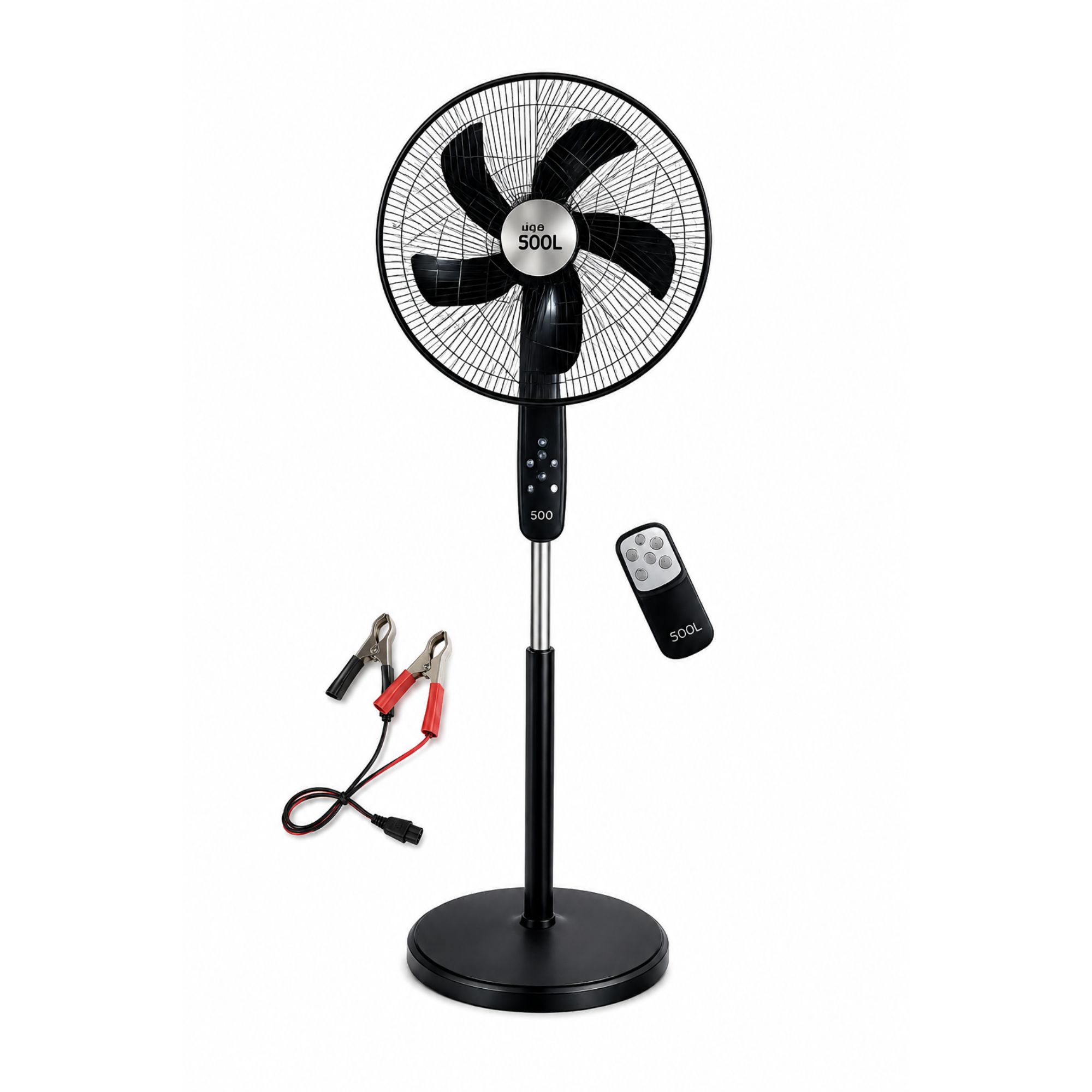 مروحة SOOL عمود 18 إنش مع ريموت كنترول وملاقط بطارية – تعمل على الكهرباء أو البطارية – 3 سرعات – شبك بلاستيك حديث