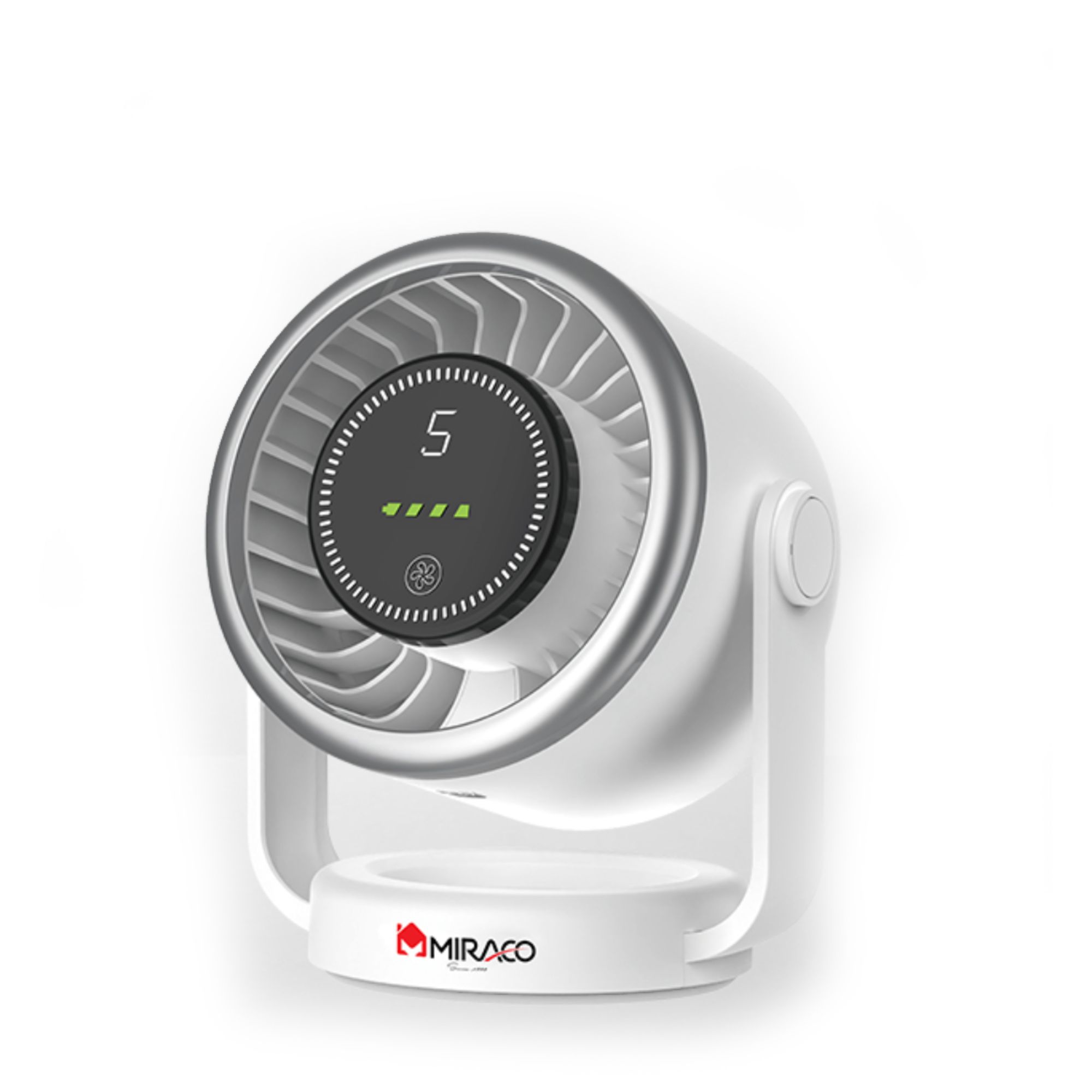 مروحة الإعصار Miraco AK-406 قابلة للشحن 6 إنش – 5 سرعات – شاشة رقمية – دوران 360° – شحن Type-C – تصميم محمول وخفيف